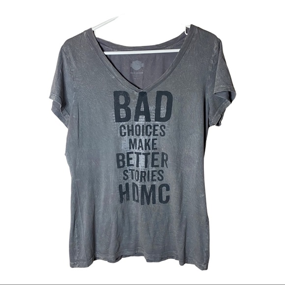 Harley Davidson Distressed V-Neck Top | Bad Choices Make Better Stories HDMC